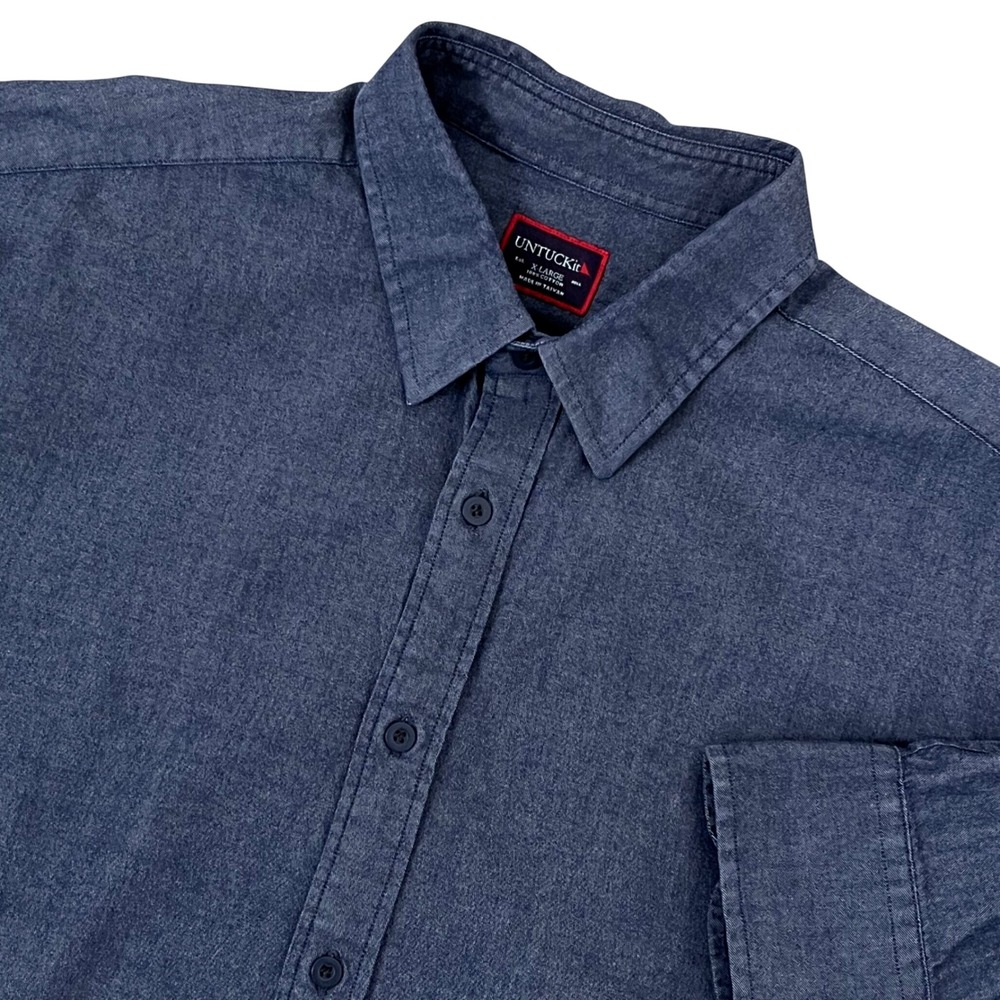 UNTUCKit Mens Barbera Shirt XL Blue Chambray Long Sleeve Button Down Denim Look